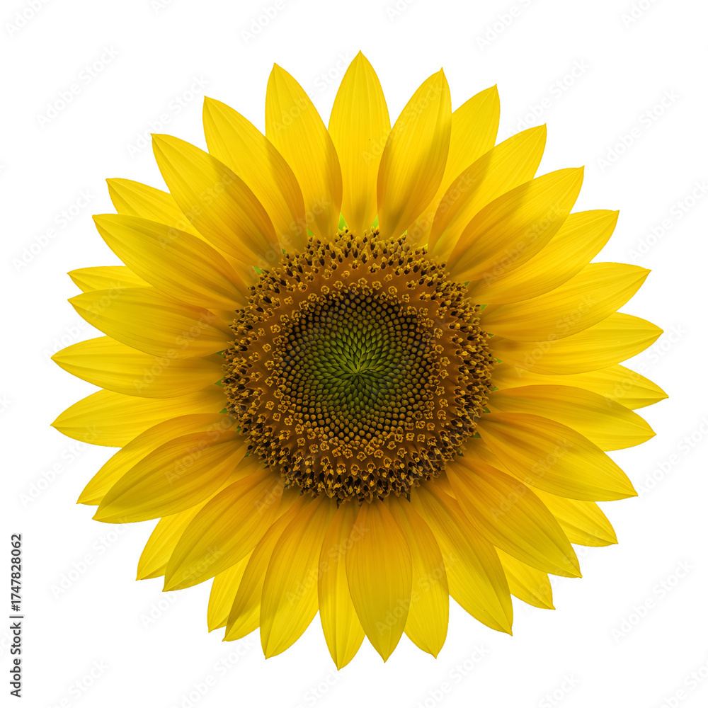 Fototapeta premium Isolated Realistic Sunflower Photo with Yellow Petals and Brown Center