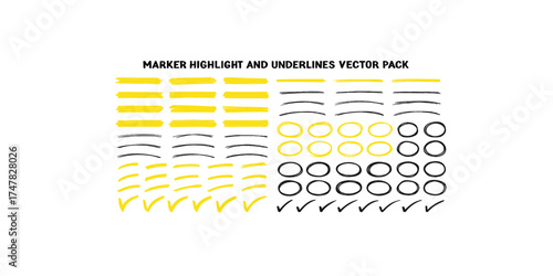 Print  Marker highlight and underlines hand drawn vector pack for text emphasis