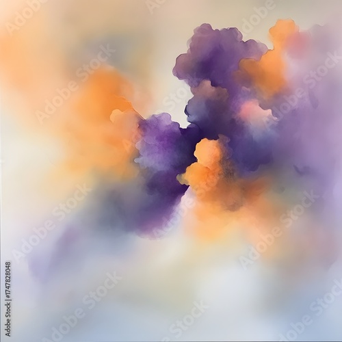 Abstract Purple Orange Cloud Dreamy Painting