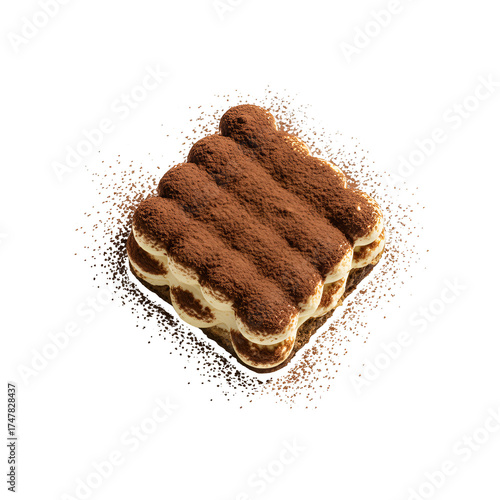 Isolated Realistic Tiramisu Dessert With Cocoa Powder Sprinkled Top