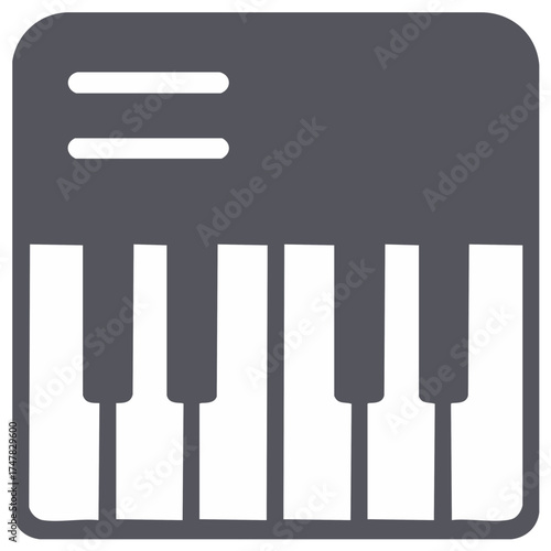 Minimalist Piano Keyboard Icon in Gray Square Shape for Music Apps and Digital Interfaces