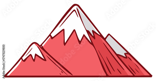 Stylized mountain range illustration, alpine peak, snow capped summits, cartoon mountain scenery, vector graphics