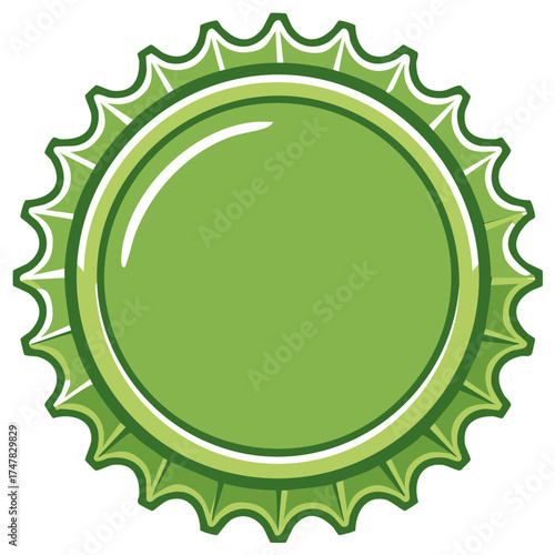 Green Bottle Cap With Clean Shiny Surface And Serrated Edge Isolated