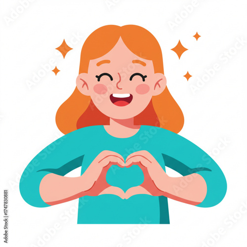 Vector art of happy woman making heart shape with hands