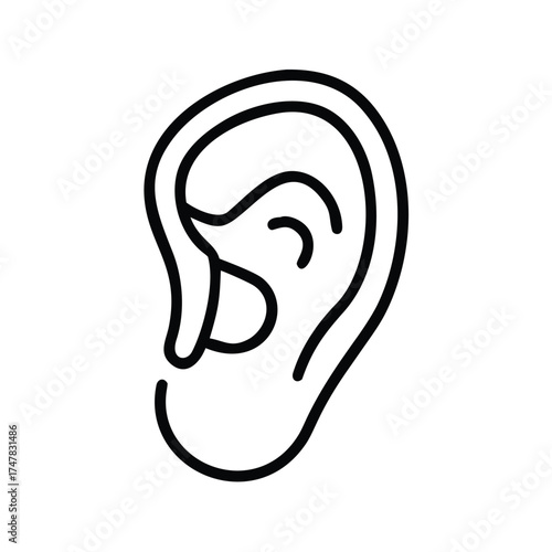 Black Outline Vector of a Human Ear with a Hearing Aid

