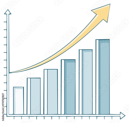 Hand drawn bar chart showing upward trend with arrow indicating growth and success