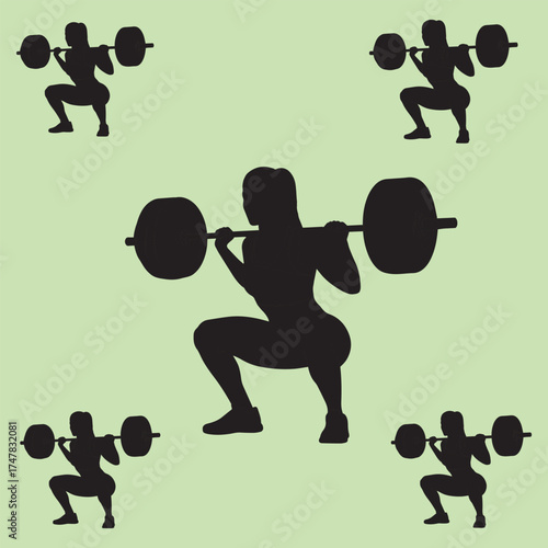 Silhouette of a person performing a barbell back squat exercise in a fitness training session
