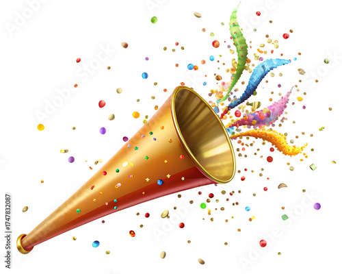  Illustration of a new year Party Horn with confetti