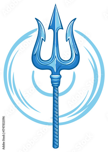 Illustrative Blue Trident with Water Wave Accents Power and Mystique