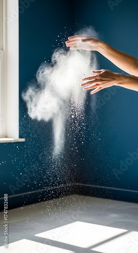 Conceptual Studio Shot of Hands Throwing Powder in Bright Sunlight
