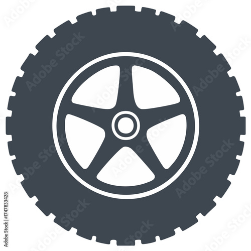 Offroad tire wheel stylized image, isolated on white. Automotive transportation concept.