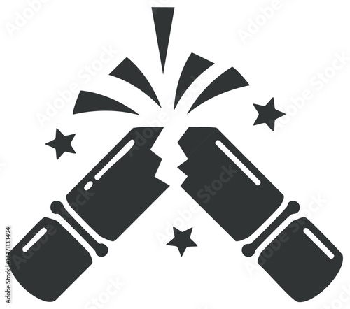 Breaking Party Popper Illustration with Fireworks and Stars