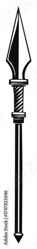 Ancient Spear Silhouette Weapon for War Combat or Hunting Black and White Graphic