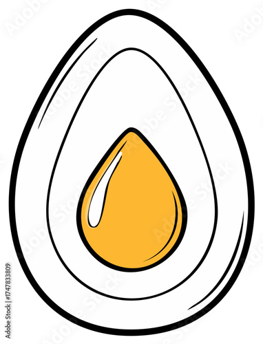Cartoon illustration of a hard boiled egg cut in half with a simple yellow yolk