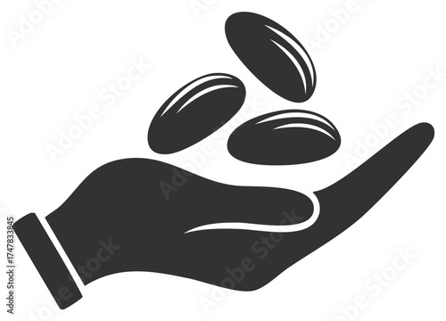 Hand Holding Falling Capsules Vector Illustration