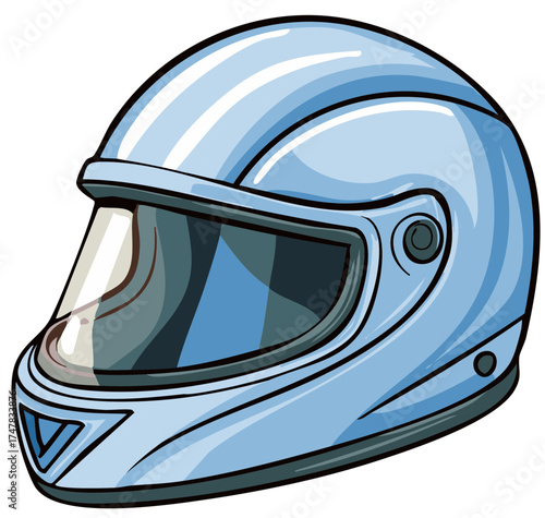 Light Blue Full Face Racing Helmet with Clear Visor Safety Gear Illustration