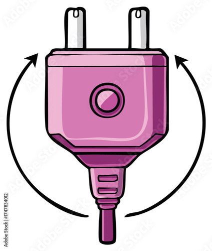 Vector Illustration of a Pink Electrical Plug with Rotation Arrows