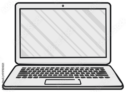 Modern White Cartoon Laptop Computer with Blank Screen and Keyboard Illustration
