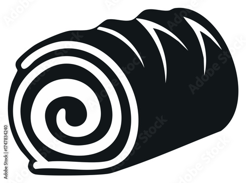 Swirl roll pastry or log cake black and white graphic icon illustration