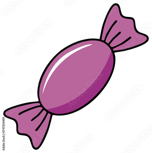 Wrapped sweet candy, purple treat with tied ends, single sugar confection for kids, party favor, gift