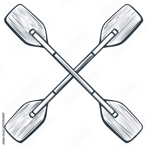 Sketch Illustration of Crossed Paddles for Water Sports and Outdoor Adventures