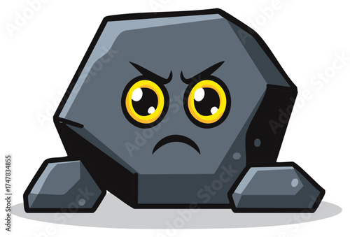Grumpy cartoon rock character with an angry face illustration