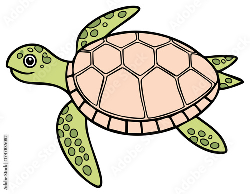 Cute cartoon sea turtle swimming gracefully through the water with its flippers extended