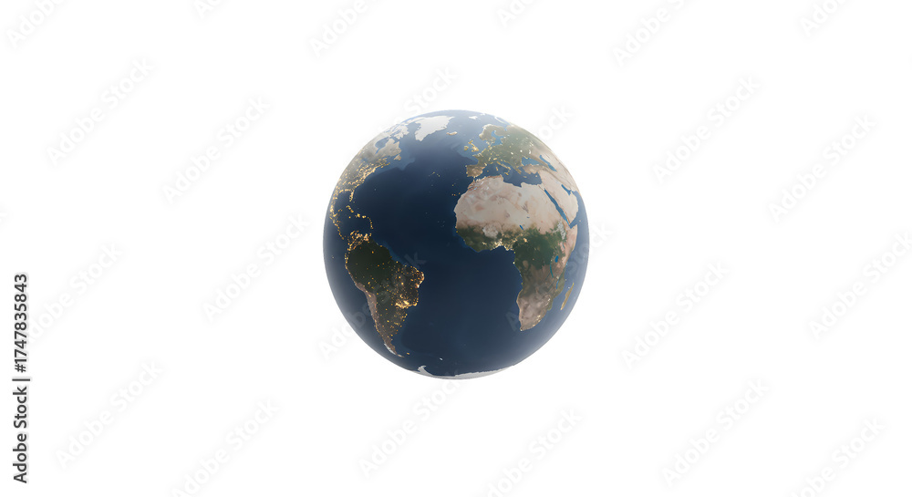 Fototapeta premium Realistic 3D Earth Globe With Glowing Cities At Night