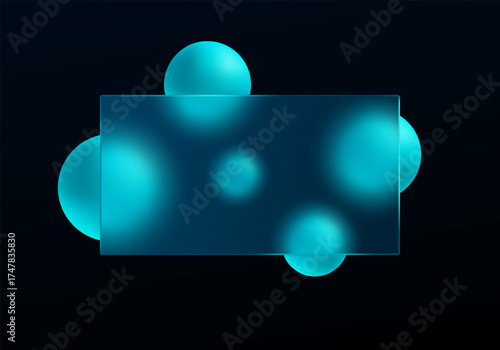 Futuristic glassmorphism background with neon cyan spheres