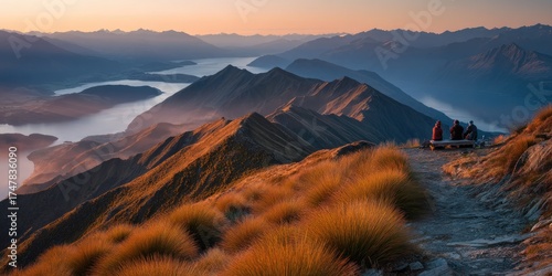 A cinematic landscape of Roys Peak summit trail Autumn