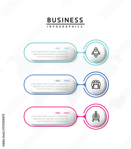 Vector infographic business presentation template with circular interconnection with 3 options.