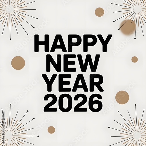 Modern Minimalist New Year 2026 Typography with Fireworks