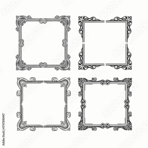 Set of ornate vintage gold and silver picture frames, antique baroque wooden photo border decoration design