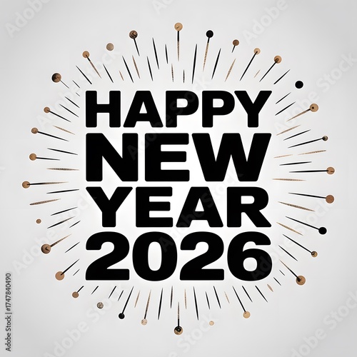 Modern Minimalist New Year 2026 Typography with Fireworks