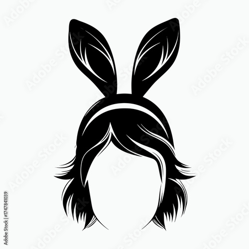 Girl wearing bunny ears headband for Easter celebration  isolated on a white background