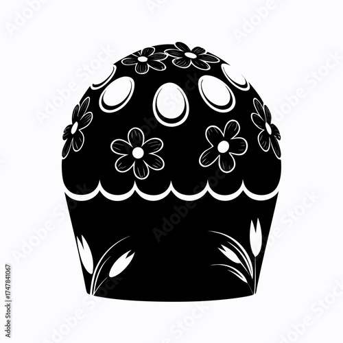 Decorative Easter cake with floral designs and egg accents isolated on white background  