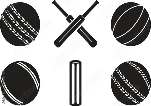 Cricket Sports Equipment Icons Including Balls Bats And Stumps game