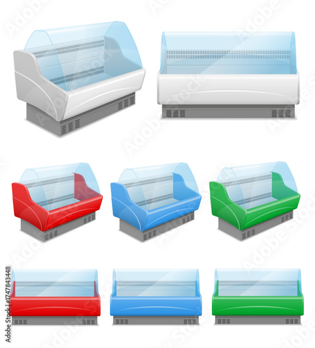 commercial refrigerator for market cooling and preserving food cartoon stock vector illustration isolated on white background