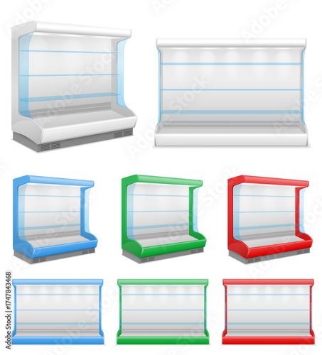 commercial refrigerator for market cooling and preserving food cartoon stock vector illustration isolated on white background