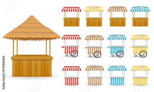 street traiding food stall cartoon stock vector illustration isolated on white background