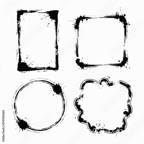 Grunge frame border texture on isolate background. Old grunge frame with dust texture. Texture black frame old grunge square frame.
