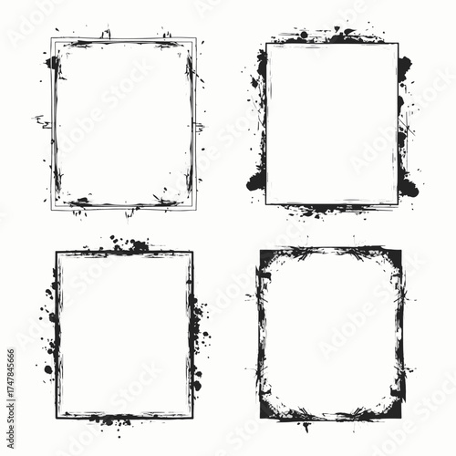 Grunge frame border texture on isolate background. Old grunge frame with dust texture. Texture black frame old grunge square frame.
