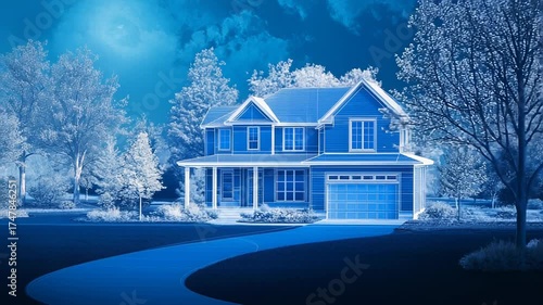 House blueprint wireframe presenting a modern architectural design