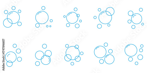 Set of Bubbles and foam icon . Soap foam symbols.