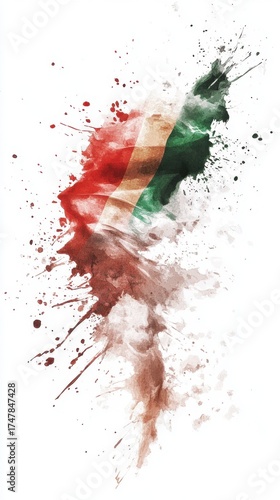 Abstract italian flag splatter art with vibrant colors and dynamic brushstrokes. Hungarian Republic Day