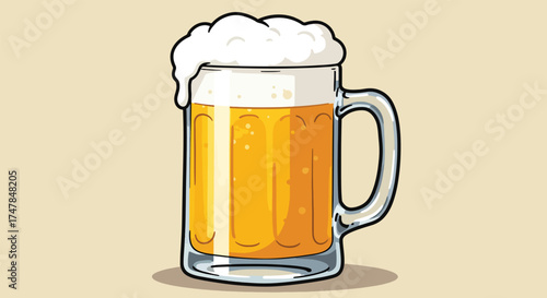 A refreshing glass mug filled with golden beer and frothy white head.