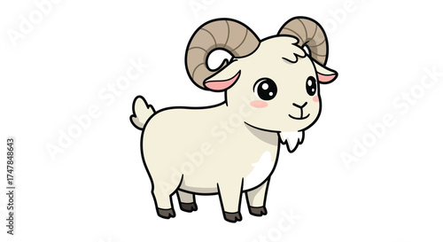 Adorable Cartoon Ram with Large Curled Horns and Friendly Eyes.
