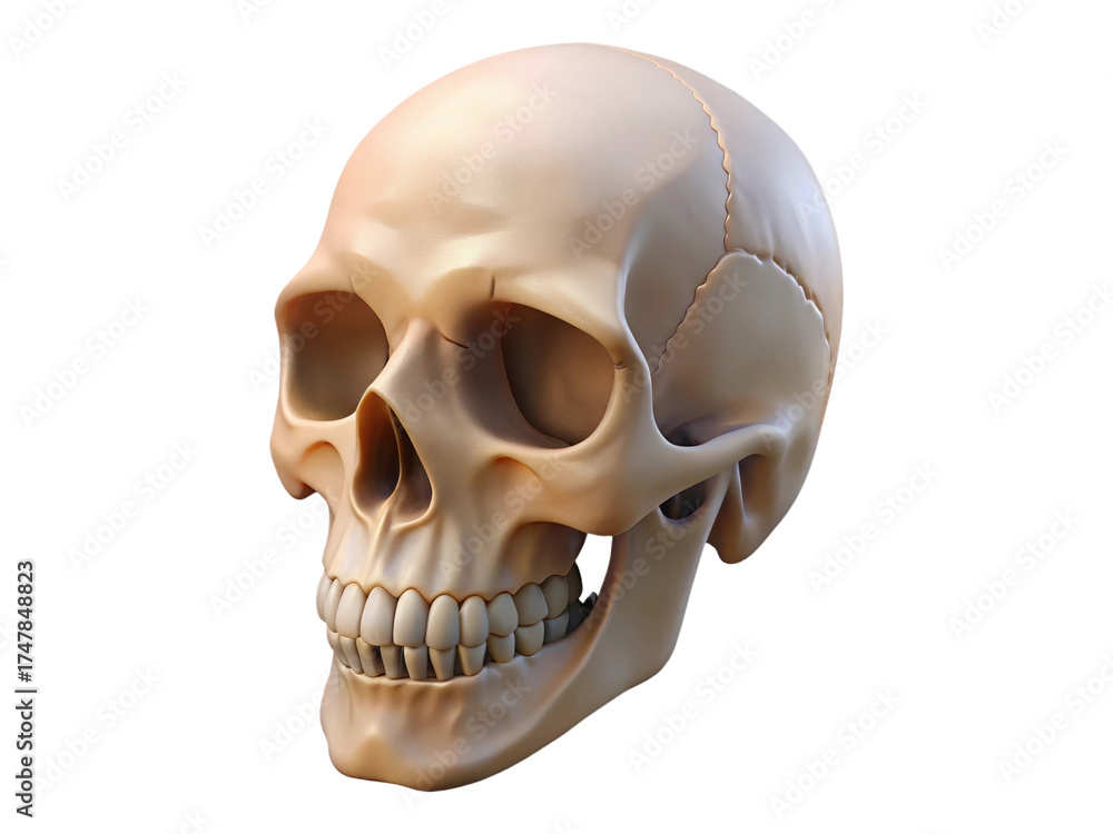 Obraz premium Detailed Human Skull Model Isolated Anatomical Bone Structure Medical Education Illustration