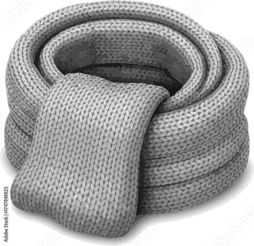 Gray knitted scarf illustration cozy winter accessory isolated on white background