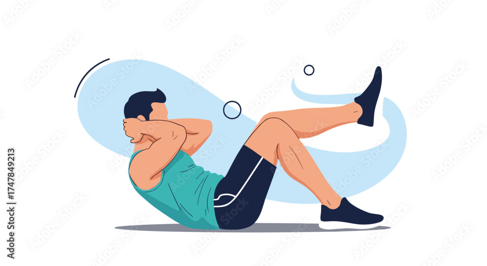 Fototapeta premium A man is doing a crunch exercise to strengthen his core muscles and improve his fitness.